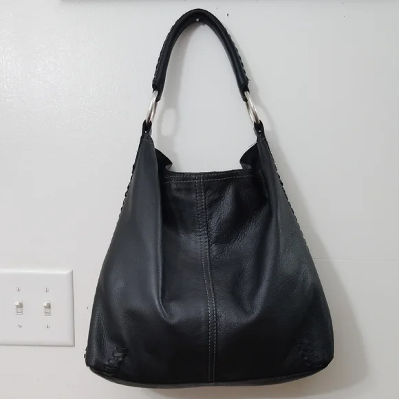 Lucky Brand Leather Purse Braiding Detail Metal Studs Shoulder Crescent Hobo Bag - Picture 1 of 16